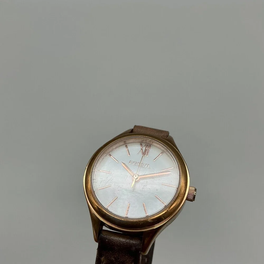 Fossil BQ1374 Womens Watch 26mm MOP Dial Brown Leather Gold Tone New Battery